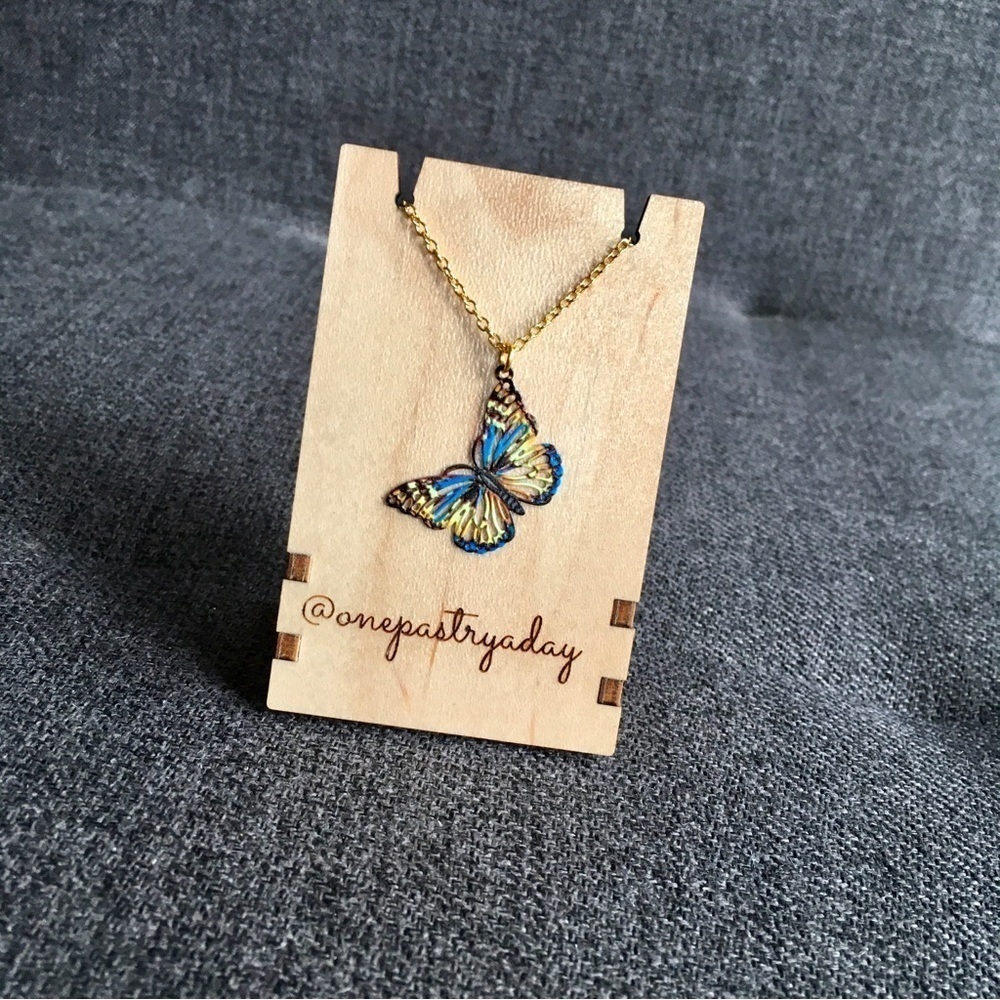 Colorful Filigree Butterfly Pendant Fashion Necklace, Blue, Yellow, 18 inches - Picture 9 of 17